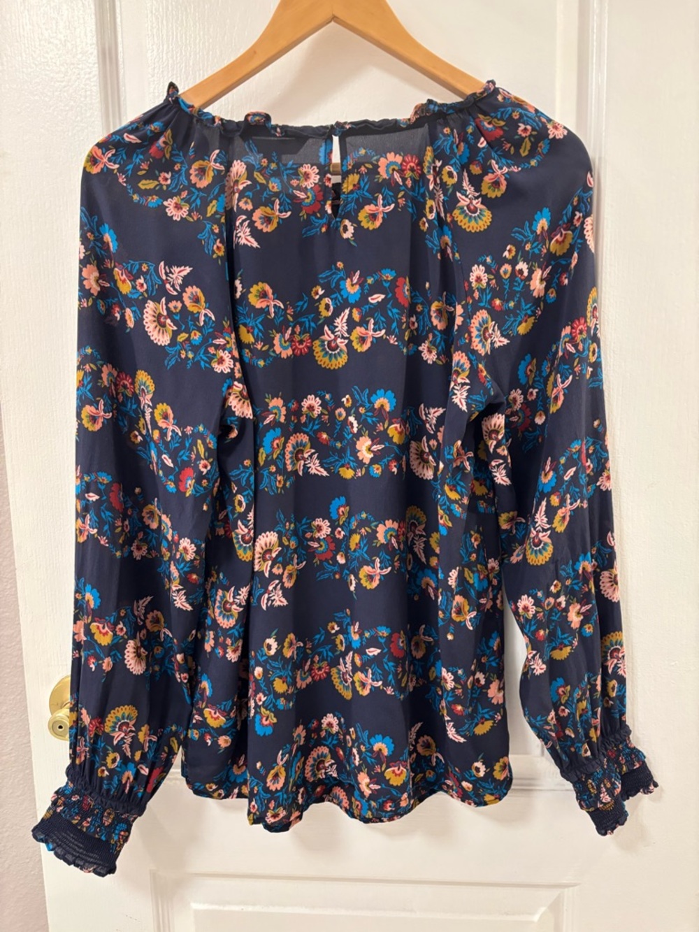 Boden Navy Floral Silk Blouse with Pink and Blue Flowers Blooms size 8 - Picture 3 of 11